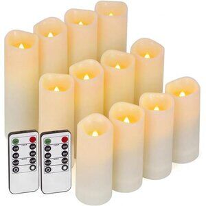 12 Pc Flameless LED Candles with Remote & Timer, Outdoor Waterproof,  Flickering
